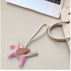 오렌지 백참가죽 백참 양가죽 가방참 태슬 1 드림퍼플 검은색 키홀더 말, 1개, B. 벚꽃 핑크참깨분필 흰색