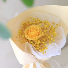 센트바스켓 비누꽃 프리저브드 안개 믹스 한송이 장미 꽃다발, 옐로우, 1개