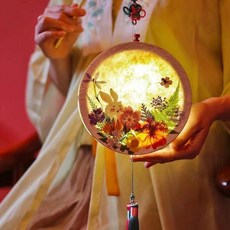 山樹 中秋節 DIY燈籠材料包, 1個, 直徑15釐米宣紙燈籠+花材+工具+燈, 紅色