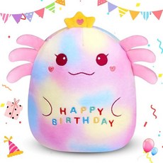 해외 ZeffuLyne Happy Birthday 소 봉제 동물 20.3cm8인치 플러시 생일 선물 여아 아기 핑크 베개 및 파티 장식 미국매장정품+ 1723981, 다채로운 Axolotl.