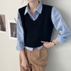 바이단미 MADE 여성 니트 베스트 스웨터 브이넥 미니멀 레이어드 숏 크롭 브이넥 조끼