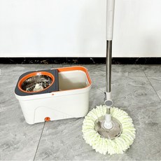 免手洗旋轉拖把桶 乾濕兩用 家用拖地神器, 白色,普通伸縮杆+鋼盤+2棉頭, 1個