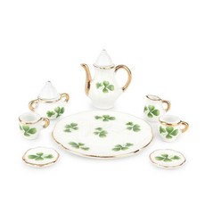 해외 Cutemini Dollhouse 16 도자기 티컵 세트 8피스 미니어처 세라믹 인형의 집 액세서리 꽃 패턴 찻주전자 플래터 접시 주방 용품 장식 빅 로즈 미국매장정품+, .0003.럭키 클로버.