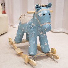 흔들목마 리틀타익스 말타기 체크무늬 흔들말 장난감, 작은 말 모모+원목바퀴+워시프리