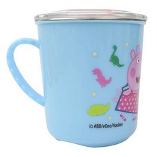 佩佩豬 304不鏽鋼附蓋隔熱水杯，兒童學習杯，喬治，可愛不銹鋼杯, 藍色, 1個