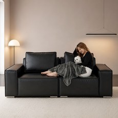우아미가구 무브 포켓스프링 탑재 3인용 모듈 가죽 소파, 블랙