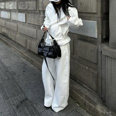美式復古白色翻領外套闊腿褲套裝 2026年新款韓版休閒運動套裝