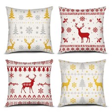 PICKFORU 크리스마스 장식용 쿠션 커버 45.7x45.7cm(18x18인치) 사각형 겨울 휴일 사슴 베개 4개 세트 소파 침실 거실용 773338, PICKFORU 크리스마스 장식용 쿠션 커버 45.7x