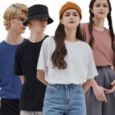 標準版型圓領短袖T恤, 4IN1(白+黑+藍+粉)