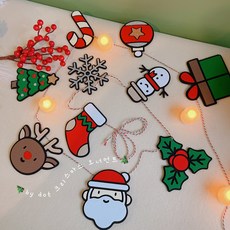 크리스마스 오너먼트 펠트가랜드 장식 데코 소품 (기본사이즈), 그림10개+메리크리스마스문구