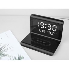 YIKE數碼 多功能鬧鐘 無線充電時鐘 三合一充電器, 1個, 黑色連體