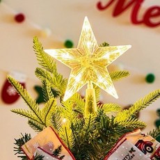 台灣現貨 15cm聖誕樹頂星閃爍發光暖色彩色透明塑料樹頂五角星帶燈, 款式2 条纹，暖色, 1個