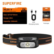 HL05 시리즈 미니 전조등 캠핑 낚시 랜턴 손전등 라이트 센서 전면 충전식 강력한 USB LED, HL05-D 2W 500mAh, 1개