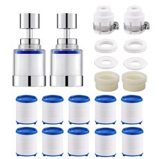 BUZOO 세면대 필터수전 + 360도 회전 수도꼭지 정수필터 코브라형 주방 필터헤드 2개 수도꼭지 필터+필터 리필 10개, 12개