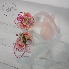 [르뽀뜨프린스] 브라인덜샤워 생일 연말 파티 꽃팔찌 1개 반려견 반려묘 소품, 흰리본