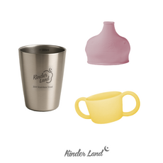 [킨더랜드] 스테인레스 컵1개+뚜껑1개+손잡이1개+일회용빨대증정, 핑크, 1개, 270L
