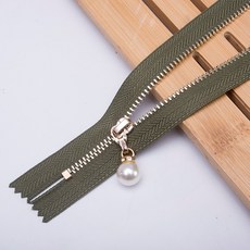 精選優品 小拉鏈拉鎖包包金屬裝飾配件珍珠銅拉鏈專用拉鏈條拉鏈扣拉頭輔料, 軍綠色20cm 淺金齒 1條, 1個