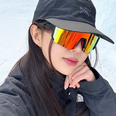 스포츠 편광 고글 러닝 라이딩 방풍 선글라스 도수클립, 블랙테&레인보우미러렌즈, 1개