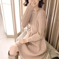 러블리 니트 원피스 꽈배기 여친룩 데이트패션 모임룩 여성니트원피스 따뜻한원피스