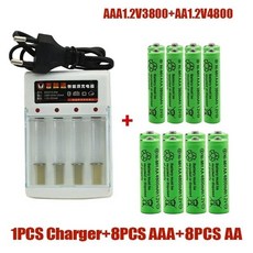 AA AAA 충전식 배터리 AA1.2 v 3800mAh 1.2v 483000mAh 리모컨 장난감 시계 라디오 등에 적합, [05] 검정색