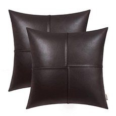 BRAWARM 인조 가죽 장식용 쿠션 커버 30.5 x 50.8cm12 20인치 그레이 요추 베개 2팩 카우치 소파 침대 거실 가정 정원용 핸드 스티치 장식 184413, 씰 브라운
