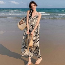 (스타일하우스)원피스 OPS 수묵화 플라워패턴 앞리본 URD516 여름
