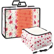 Riakrum 12V 자동차 온열 담요 144.8 x 109.2cm(57 x 43인치) 보관 가방이 있는 휴대용 전기 자동차 담요 트럭 SUV RV 겨울 여행 캠핑 도로, 벨, 핑크와 화이트