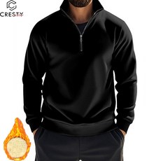 크레스티 남자 오버핏 소프트 기모 맨투맨 겨울 빅사이즈 반집업 무지 긴팔티