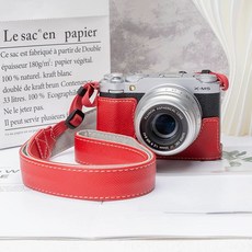 필름 x half 가죽 하프케이스 카메라 포함 스트랩 보호 케이스, DA. Fuji XM5 빨간색 덮개  어깨 끈