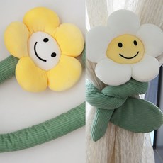 내일의공간 꽃모양 코듀로이 커튼 타이백, 화이트/옐로우 2종세트, 1개