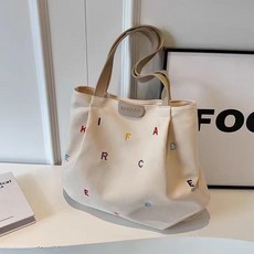 大容量帆布女手提袋 刺繡字母單肩托特包