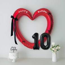 연지마켓 생일 하트프레임풍선 블랙 숫자 생일파티 용품 세트 (자유레터링), 1세트, 레드하트 숫자 10