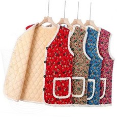 꽃무늬 누빔 조끼 양털 안감 어머니 할머니 겨울 방한 작업복 김장 농사 조끼