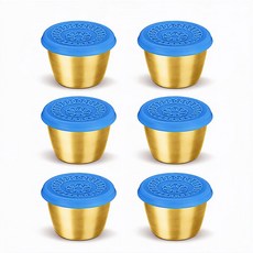 엘리펀트 304 스테인리스 골드 소스컵 6P 세트 - 70ml 단색 동그라미 무늬 실리콘뚜껑 밀폐 소분용 양념통, 딥 오션 블루, 6개