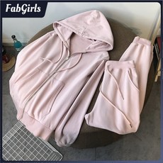 臺灣發貨 衛衣女春秋薄款2023新款拉鍊連帽衫兩件套寬鬆運動休閒套裝束腳褲