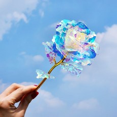 홀로그램 장미 꽃 선물 크리스탈 인테리어 소품 조화 장식 꽃 DIY 재료 꽃다발 한송이, 1개