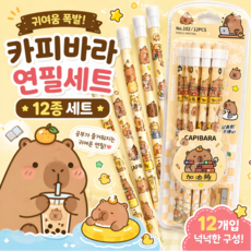 루베코 카피바라연필 카피바라 연필 필통 학용품 문구세트 연필세트 학용품 지우개, 카피바라 연필 12개 랜덤
