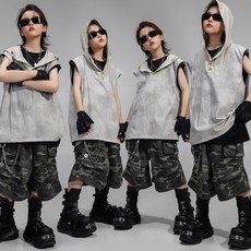 兔巴叮童裝兒童嘻哈街舞套裝，寬鬆潮服演出服，男女童爵士舞練功服