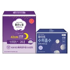 (행복가득)좋은느낌 수퍼롱 오버나이트 20p + 화이트 수퍼흡수 33CM 오버나이트 14P set, 1개