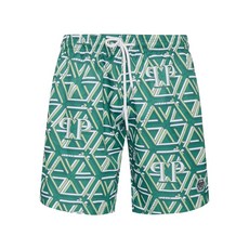 필립플레인 모노그램 프린트 스윔 쇼츠, 그린계열+화이트계열