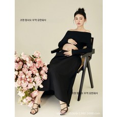 블랙 만삭 촬영 옷 주수 사진 투피스 임산부 오프숄더