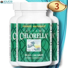 소스내추럴스 아에야마 크로렐라 200mg 300정 3병 엽록소 천연 철분 비타민A, 3개