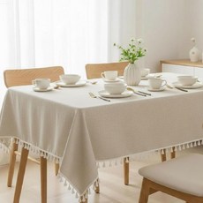 올리올망 린넨 테이블보 방수 식탁보, 1개, 4인(160 x 110 cm), 베이지