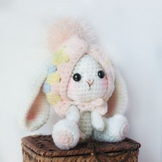 티류으스 1+1코바늘뜨기 도안 DIY 키링 만들기 토끼 파란색 뜨개질 세트 ZH, 핑크 터번 소재 패키지1+1, 1개