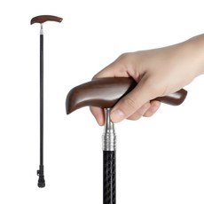 초경량 카본 지팡이 약 220g 고급 웬지 우드 원목 손잡이 노인용 슈팡 지팡이, 블랙, 1개