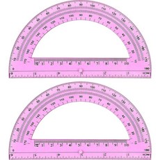 Zonon 15.2cm6인치 플라스틱 각도기 수학 2개 180도 각도 측정 기하학 교실 어린이 학생 학교 사무실 용품용 반투명 브라운 247894, 핑크