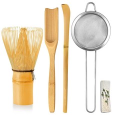 CAMATET 말차 거품기 세트 말차 만들기 도구 키트 5개 일본 의식 말차 티 세트 대나무 말차 거품기 및 말차 스쿱 티 스푼 세라믹 스푼 홀더 파우더 스타터 체, 거품기 홀더 없음