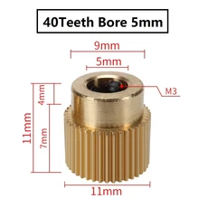MEGA 압출 기어 MK8 피더 풀리 3D 프린터 부품 직경 11mm 26 40 톱니 황동 개, 01 40T B5 Gear, 04 1PC