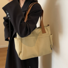 하이바잉 수납력 좋은 심플 데일리 캔버스 에코백 캐주얼 크로스백 텀블러 젖병 가방