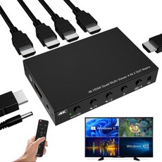 멀티 뷰어 HDMI 스위치 4 웨이 매트릭스 실시간 분할 컨버터 심리스 PIP 쿼드 스크린 스플리터 4X2 허브 TTL IR 제어, 03 UK Plug